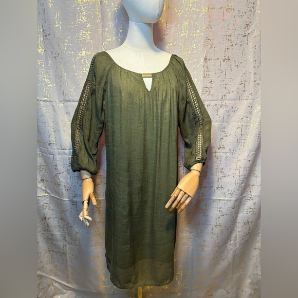 No Label Dresses & Skirts - Olive Green Dress with Mesh Detail